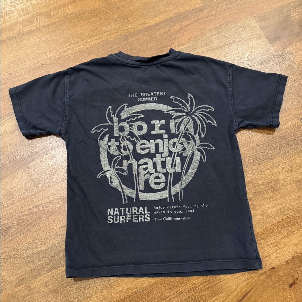 Zara Kids Black Tee with Natural Surfers Print